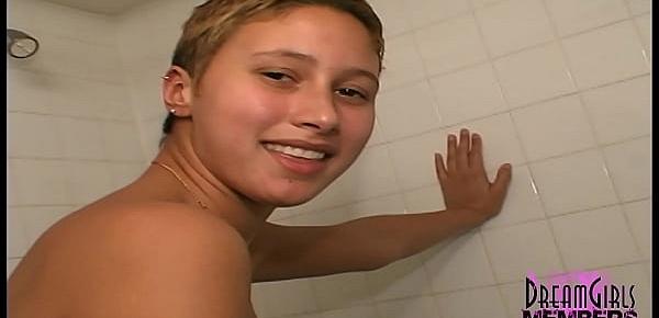  Sexy Short Haired Brunette Shaves Legs In The Shower